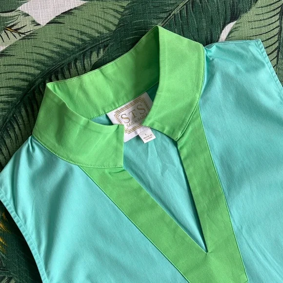STS Sail to Sable • Preppy Blue & Green Tunic Shift Dress • Size Large - Picture 2 of 10